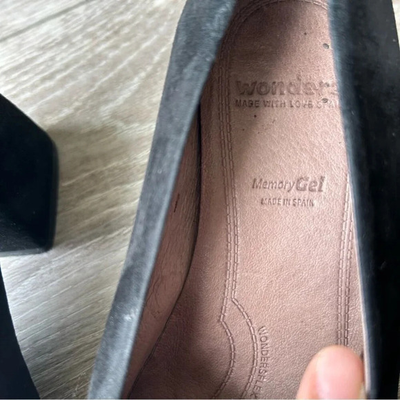 Wonders Black Suede Block Chunky Heel Pumps Made in  Spain - Picture 6 of 14